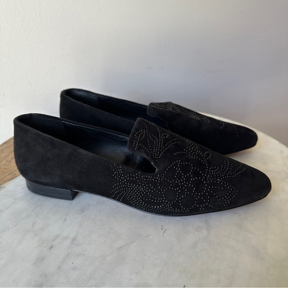 KARL LAGERFELD Paris Black Suede Floral Slip On Loafer Flats size 7.5 - Picture 3 of 13